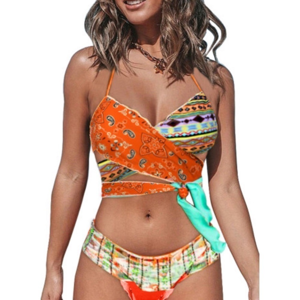 boho Paisley print bikini swimsuit. - Picture 3 of 7